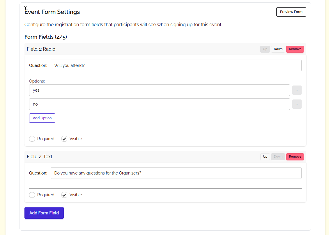 Form builder interface