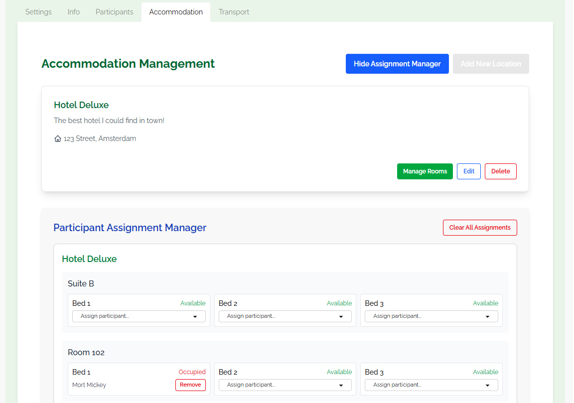 Room booking interface